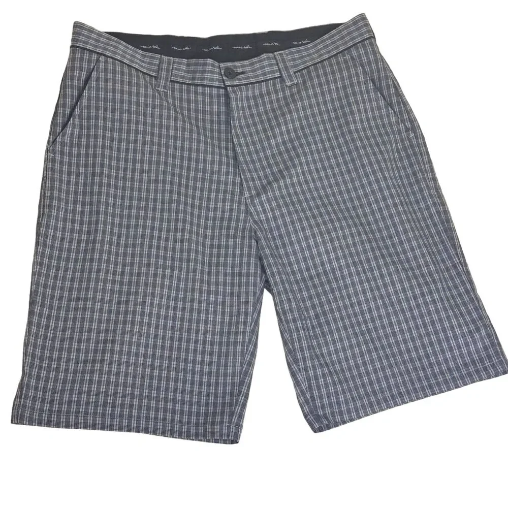 Travis Mathew Golf Shorts Plaid Athletic Athleisure Gray 36 bv